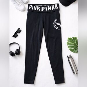 PINK Victoria’s Secret Black Yoga Leggings Large Logo Waistband